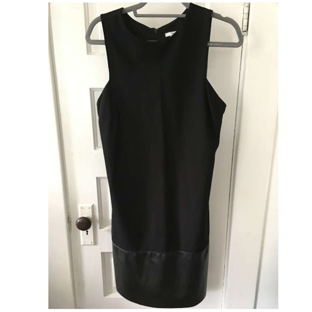 Black dress, vegan leather insert, Bar III